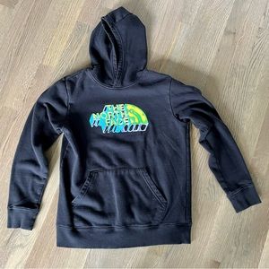 THE NORTH FACE Logo Fleece Pullover Hoodie. TNFBLK/ MLT-COLR. Size L (14-16).
